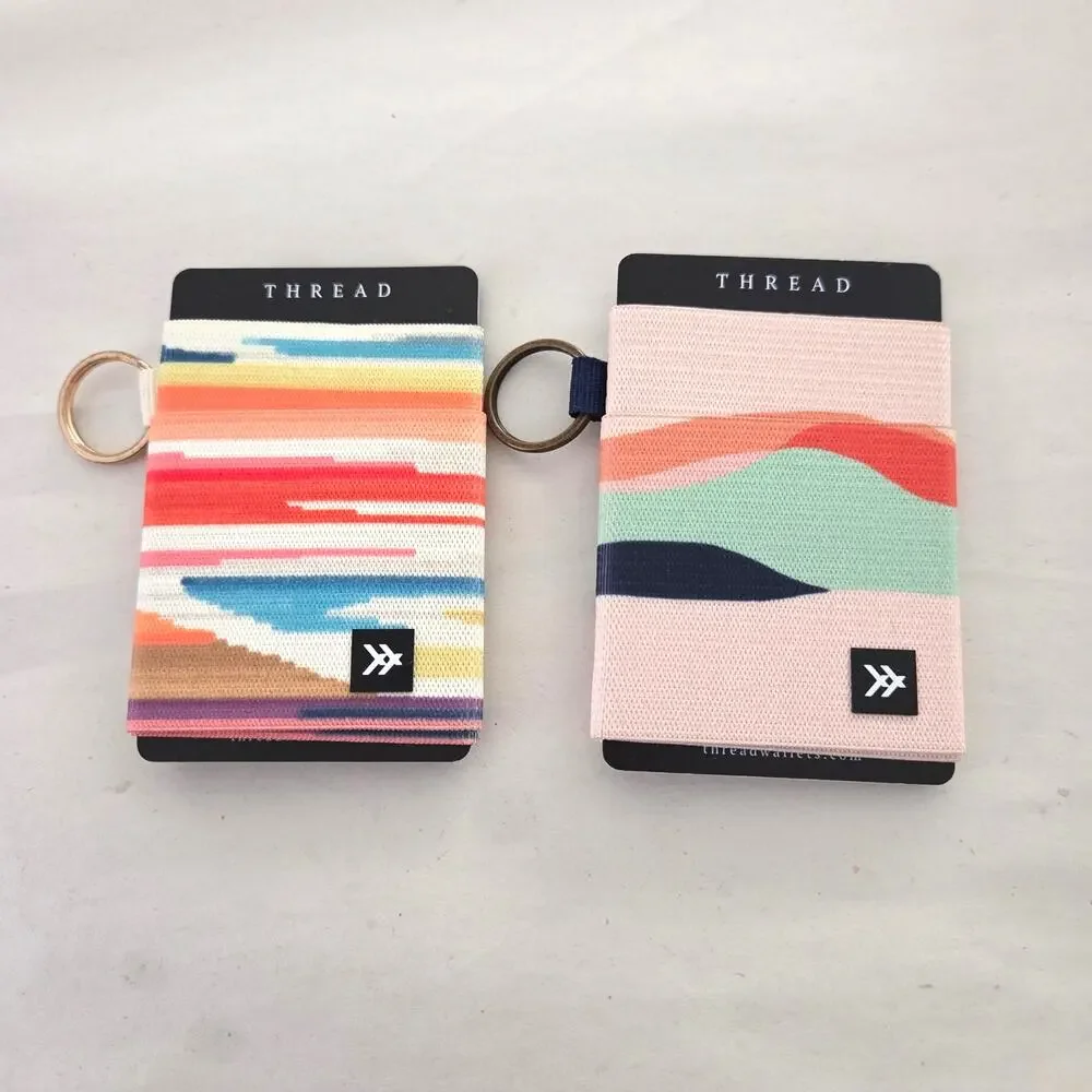 NEW Lot of 2 Thread Keychain Elastic Wallet Card Holders Mulitcolor Rainbow